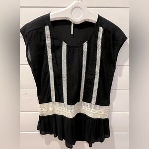 Nine 1 Eight Black Peplum Top with Crochet Trim – Size S